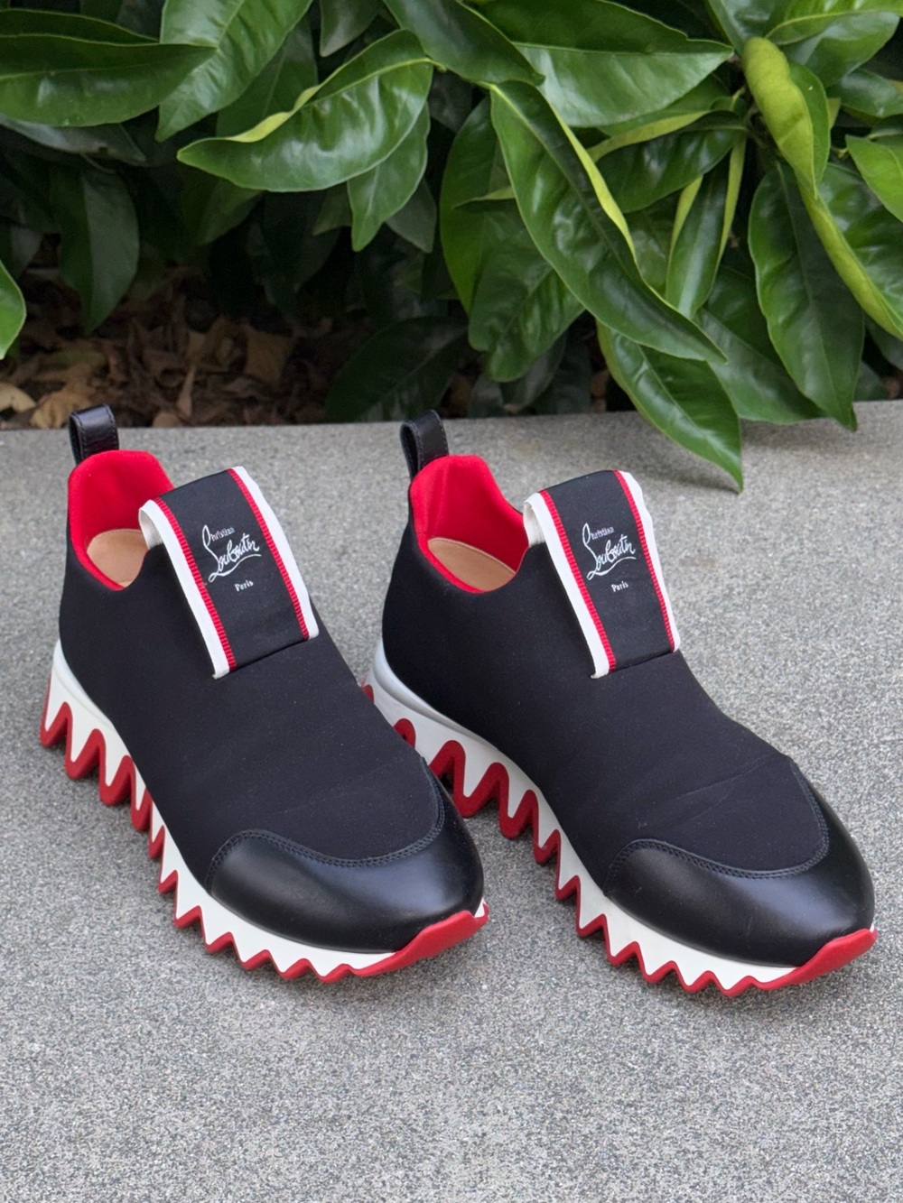 Christian Louboutin Black, Red & White Slip-On TIKETA sneakers